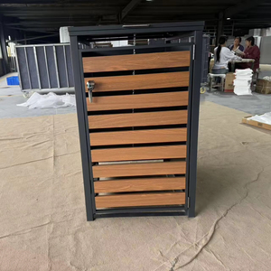 Poubelle <span class=keywords><strong>de</strong></span> jardin à roulettes en acier métallique, double, facilement assemblable, pour 2 poubelles, pression naturelle - Product Image 1