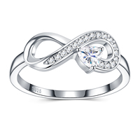 Bague en argent sterling S925 avec moissanite, design infini, pierre taille cœur, accent pavé, bijoux pour femme