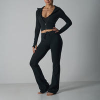 Ensemble deux pièces pour femme : Sweat-shirt court à capuche slim et leggings évasés longs avec cordon de serrage élastique, style Y2K Hot Girl, tenue de sport