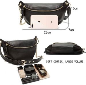 Sac banane en cuir véritable BSCI Factory avec chaîne pour femme, mini sac de poitrine noir pour téléphone - Product Image 4