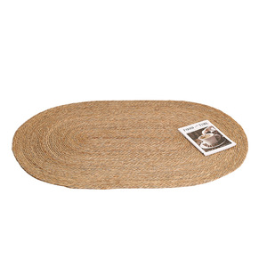 Tappeti Ovali Naturali Beige per Esterni con Base Antiscivolo, Tappetino Tatami Intrecciato Neutro per Bagno - Product Image 4
