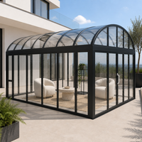 Véranda en verre pour jardin, patio, terrasse, toit de villa, cour arrière, véranda mobile avec portes coulissantes et toit en arc