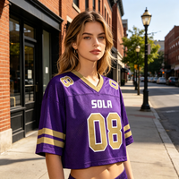 Jersey Sepak Bola Amerika Kustom Model Rugby Boxy Cropped Streetwear Vintage Fit Kerah Ribbed Trim Emas Bahan Mesh Bernapas