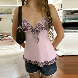 Top casual de punto con estampado de leopardo y lazos para mujer, sin mangas, con espalda descubierta, ideal para verano, discoteca o club nocturno. - Product Image 2