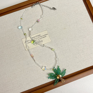 Collier tendance vintage 2025 en forme de cocotier, collier ras du cou élégant en coquillage anti-ternissement avec perles de riz et diamants pour bijoux d'anniversaire - Product Image 2