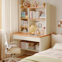 Ensemble de bureau d'ordinateur en bois massif de style crème au design moderne, gain de place pour chambre à coucher, coiffeuse, bureau d'étude pour enfants et bibliothèque combinée