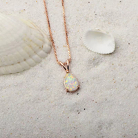 Collier pendentif pour femme en or rose incrusté d'opale, micro-incrustation de goutte d'eau australienne sur chaîne à maillons