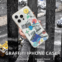 Coque de téléphone en TPU souple givré amusant avec étiquette graffiti drôle housse de protection pour iPhone 15 14 Plus 13 Pro Max 11Pro 7 Plus XS Max