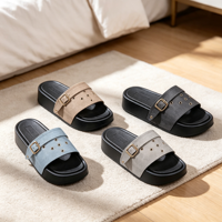 Chaussons pour hommes à plateforme, double boucle, en similicuir PU, à semelle épaisse, à bout ouvert, décontractés, antidérapants, respirants, pour l'été, intérieur, extérieur, plage