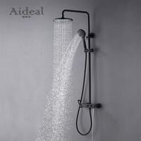 Douche murale 9 pouces, 3 fonctions, douchette à main, robinets à débit contrôlé, double poignée, barre coulissante, pluie apparente, laiton noir, céramique