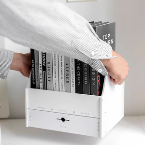 Boîte de rangement de bureau rectangulaire à 2 niveaux, organisateur de bureau minimaliste, porte-documents en plastique PP, type sur pied - Product Image 3