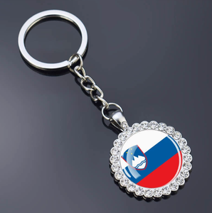 Vente en gros de porte-clés personnalisés de Sierra Leone, à une face, avec motifs de l'emblème national de divers pays, incrustés de strass - Product Image 4