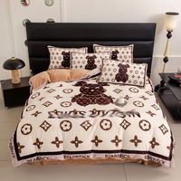 Housse de couette de marque Designer noir blanc grille hiver chaud lait polaire linge de lit 4 pièces ensemble de literie housse de couette