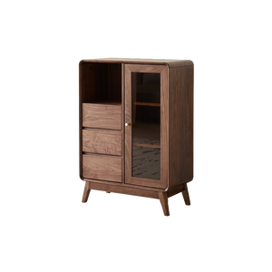 Coffre de rangement moderne minimaliste en noyer noir - Étagère ouverte en verre, 3 tiroirs, meuble bas (éco-responsable et durable) pour - Product Image 2