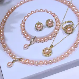 Design Wholesale Fine Fashion Gold Plated Jewelry Natural Real Fresh Water Pearl Necklace Jewelry Sets For Women