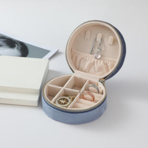 Boîte de rangement portable ronde pour bijoux, petite boîte à bijoux de voyage en velours, style chinois avec fermeture éclair, vente en gros - Product Image 1