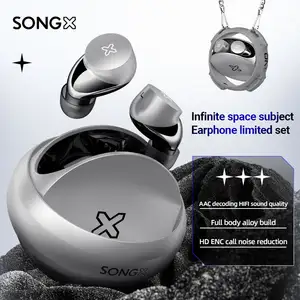 SONGX空间银TWS无线耳塞耳机5.2 ENC降噪金属设计项链潮品牌运动耳机