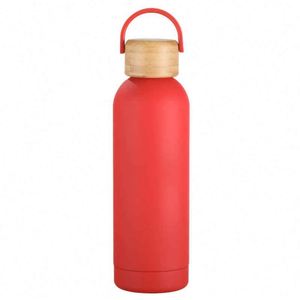 Minimalist Stainless Steel Vacuum Insulated Water <b>Bottle</b> With Wooden Lid And Handle For Travel - Product Image 5