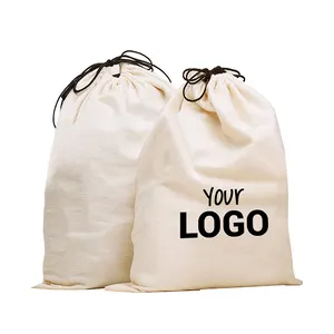 High Quality Custom Logo Printed Canvas Cotton Drawstring Shoe Dust Bags Covers For Handbags