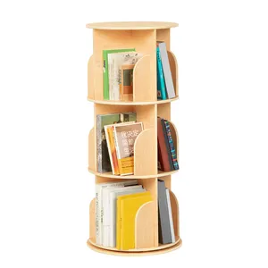 New Wooden Rotating Bookshelf Kids Montessori Revolving Bookcases Storage Decoration For Home Toddler