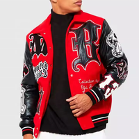 Blouson universitaire vintage personnalisé pour homme, en laine d'hiver avec manches en cuir, col et design Letterman, broderie tissée, style bomber