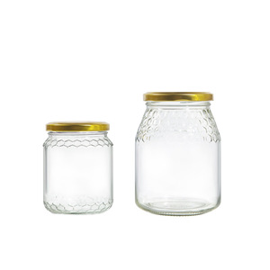 Bocaux à miel en verre uniques et transparents en forme de nid d'abeille, vides, de 380 ml et 700 ml, avec couvercles métalliques pour l'emballage alimentaire, bouteille facile à saisir - Product Image 6