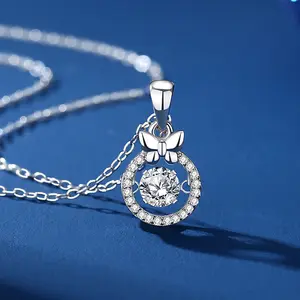 925 Sterling Silver Infinity Bow Necklaces Rose Gold Plated Stone Moissanite Necklace Pendant For Ladies