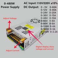 Transformateurs AC DC 220V à 5V 12V 24V Alimentation à découpage Réglable 36V 48V 60V 80V 120V 160V 220V 480W Affichage numérique