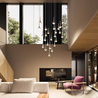 Lustre moderne en forme de goutte de pluie, LED, noir + or, abat-jour en cristal, hauteur réglable, minimaliste, haute luminosité Ra95