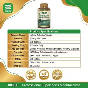 Tabletas de Espirulina Biolex 500mg, Ricas en Clorofila y Aminoácidos para Apoyo Diario de Vitalidad, Fabricante de Marca Privada - Product Image 2