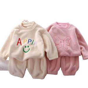Automne hiver unisexe 2 pièces pyjamas ensemble garçons et filles doux taille élastique pantalon tenues chaud polaire épaissir sweat tailles - Product Image 1
