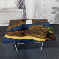 Table à manger en résine époxy, style classique, bois de noyer, finition noire mate, design rivière, table de restaurant, table en résine époxy