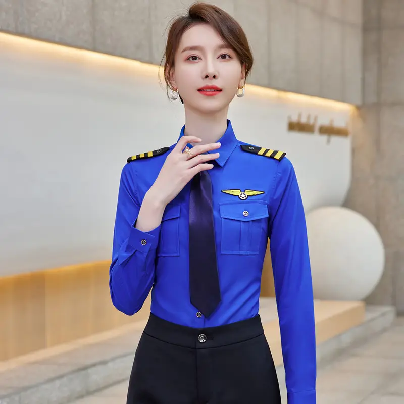 AI-MICH overall profesional menyesuaikan seragam penerbangan kemeja grosir Wanita leher V Hotel baju Pilot setelan