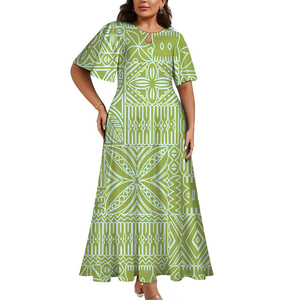 Vestido Informal o Formal con Diseño Tribal Fijiano, Etiqueta Privada Personalizada, Estilo Normcore, Mangas Cortas Acampanadas, Cuello en Forma de Gota de <span class=keywords><strong>Agua</strong></span>, a la Moda - Product Image 1