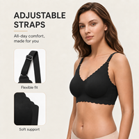 Soutien-gorge grande taille pour femme, bretelles réglables à bord ondulé, coussinets amovibles, col en V, en soie glacée, sans armatures, sans coutures, pour grandes tailles