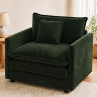 Fauteuil d'appoint vert en chenille rembourré, confortable pour la lecture, idéal pour salon, chambre ou appartement