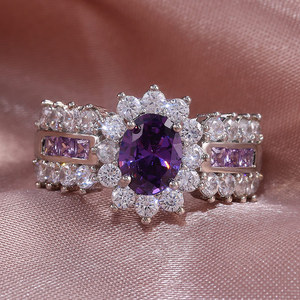 Anillo de Diamantes de Lujo para Mujer con Zafiro Azul Corte Ovalado Color D Natural Estilo Compromiso A018 - Product Image 6