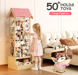 Contenitore in Legno per Peluche a Forma di Zoo con Scatola Porta Giocattoli Verticale e Fascia Elastica Più Spessa - Product Image 4