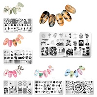 Plaque de tamponnage pour ongles en acier inoxydable, motifs feuille de rose, papillon, fleur, amour, outil de pochoir pour impression de vernis à ongles 6.5x12.5cm
