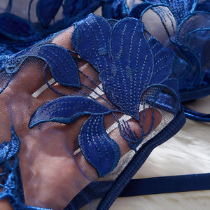 Lingerie sexy en dentelle bleue à deux pièces pour femmes, broderie florale, body papillon, jupes mi-longues en mousseline pour femmes et filles - Product Image 3