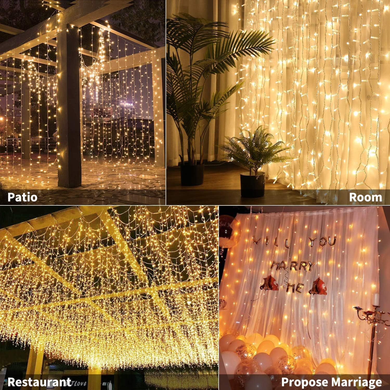 300 LED Fairy Curtain Lights Outdoor Window Wall Hanging String Light Christmas Wedding Decoration -