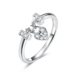 Fashion 925 Sterling Silver Lock Heart Silver Jewelry engagement ring For wedding