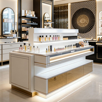 Vitrine de présentation de parfums personnalisée avec éclairage LED, écologique, étanche, en bois grainé, pour centre commercial et salle d'exposition