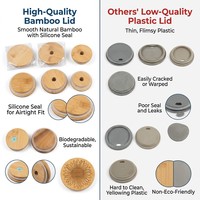 Couvercle en bambou durable avec logo personnalisé et trou pour paille, disque en bois gravé, bouchon hermétique en silicone pour tasses en verre