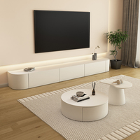 Mueble de TV con bordes redondeados, base lacada de madera maciza estilo crema, mueble de TV moderno y minimalista para la sala de estar