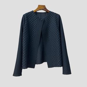 Cardigan en polyester texturé losanges PY pour femme, coupe ample et ajustée, col en V, manteau court, design tendance, vente en gros en ligne - Product Image 2