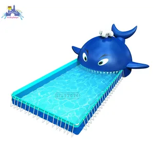 शार्क थीम inflatable पानी स्लाइड खेल पूल के साथ, पानी पार्क के लिए विशाल आयताकार स्टील धातु फ्रेम poos