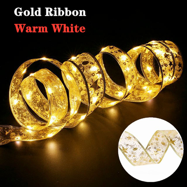 Style 1-Gold ribbon with warm white light