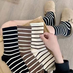 Striped Women's Crew Socks Autumn Winter Warmth Casual Mid Calf Length Polyester Fiber Youth Style - Product Image 3