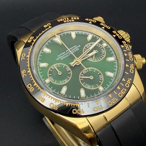 39mm Herrenuhr mit grünem Zifferblatt, Quarz-Chronograph, integrierte Endglieder, passend für VK63 Uhrwerk, Mindestbestellmenge 1 - Product Image 3